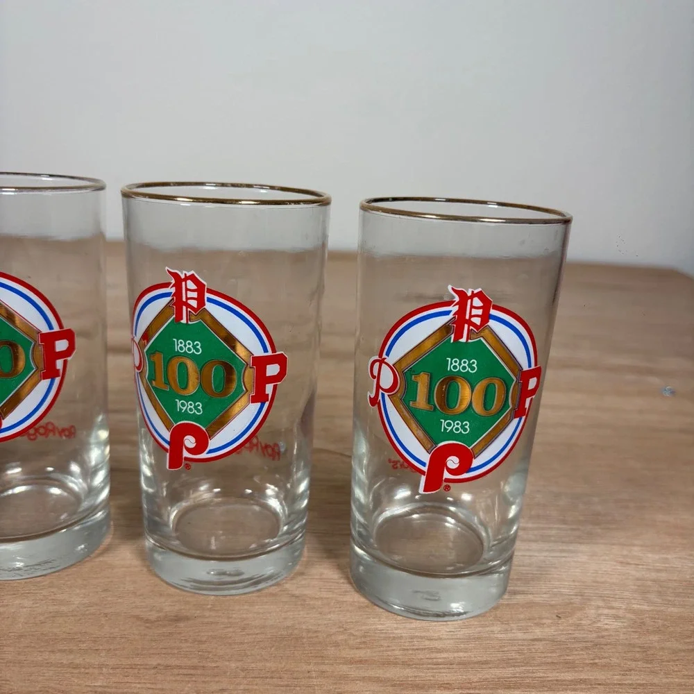 Vintage Philadelphia Phillies 100th Anniversary Glasses Roy Rogers 1983 Set of 4